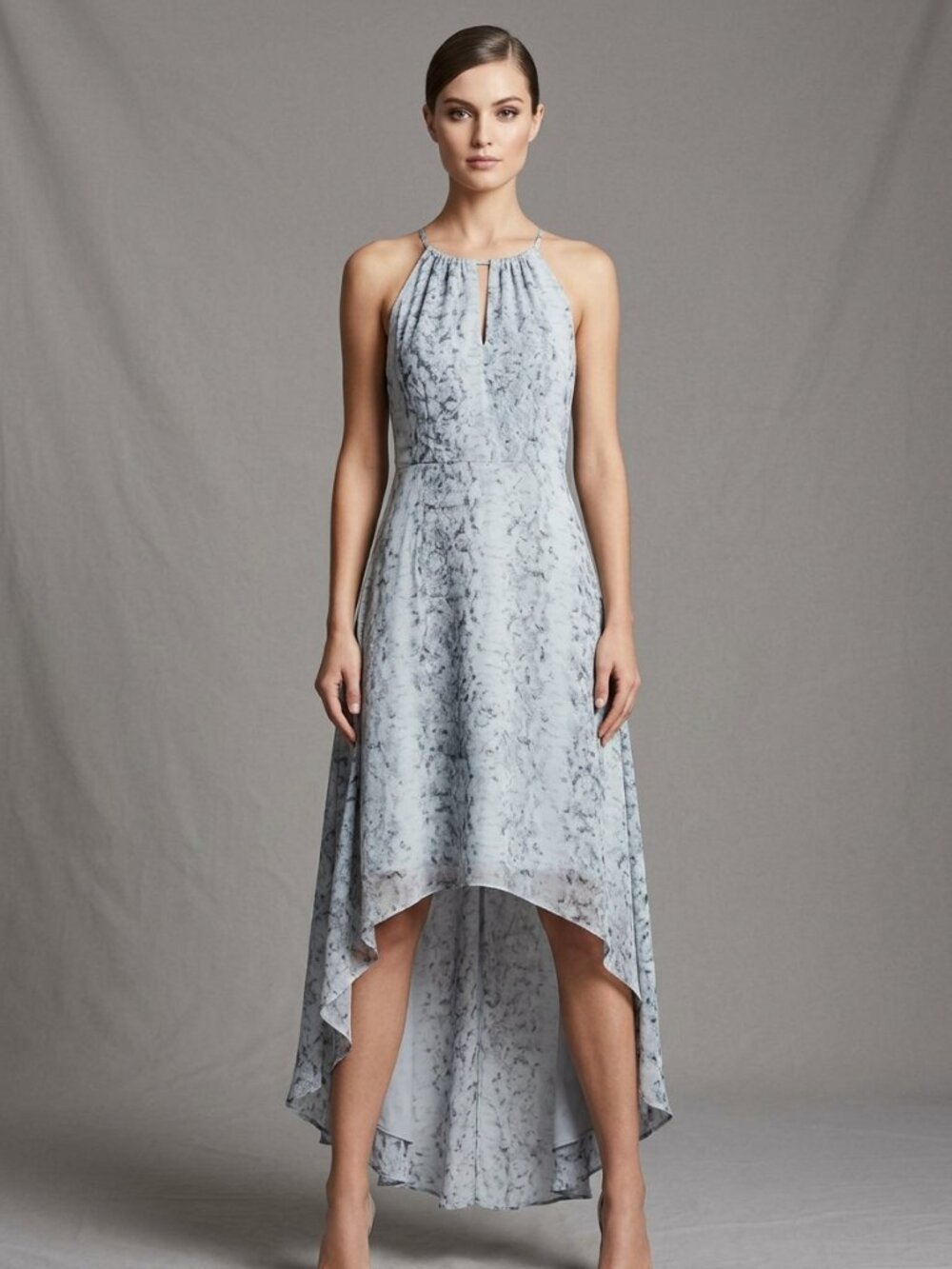 Sabine Dark & Lite Grey Snakeskin Print Sleeveless Keyhole Neckline Hilo Dress S